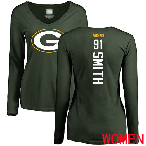 Green Bay Packers Green Women #91 Smith Preston Backer Nike NFL Long Sleeve T Shirt